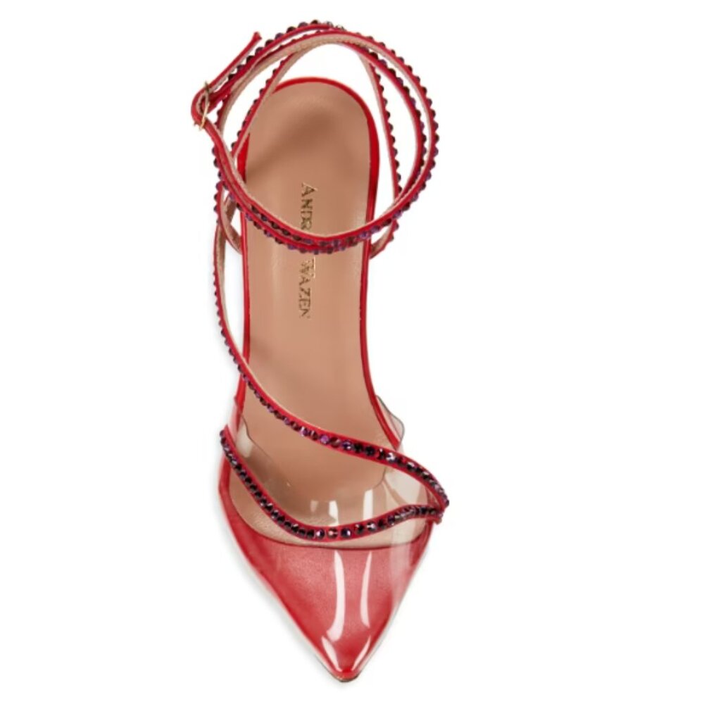 Andrea Wazen 100MM Dassy Sunset Embellished Stiletto Pumps SPICY RED Size:39 - Picture 5 of 5
